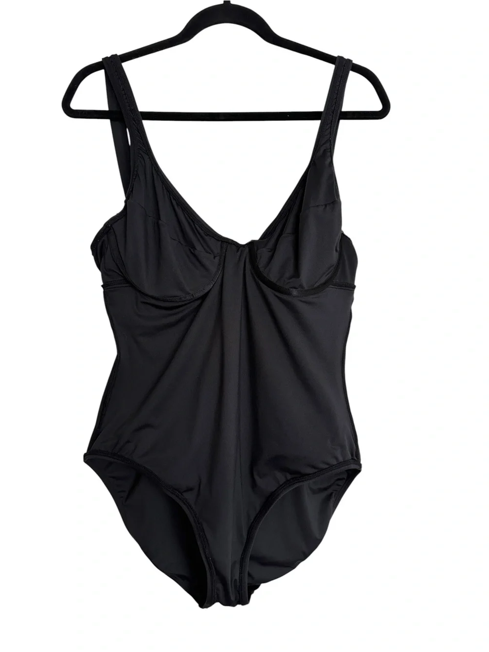 LEILANI Black One Piece Swimsuit Sz 14 Underwire Tummy Control Adjustable Straps